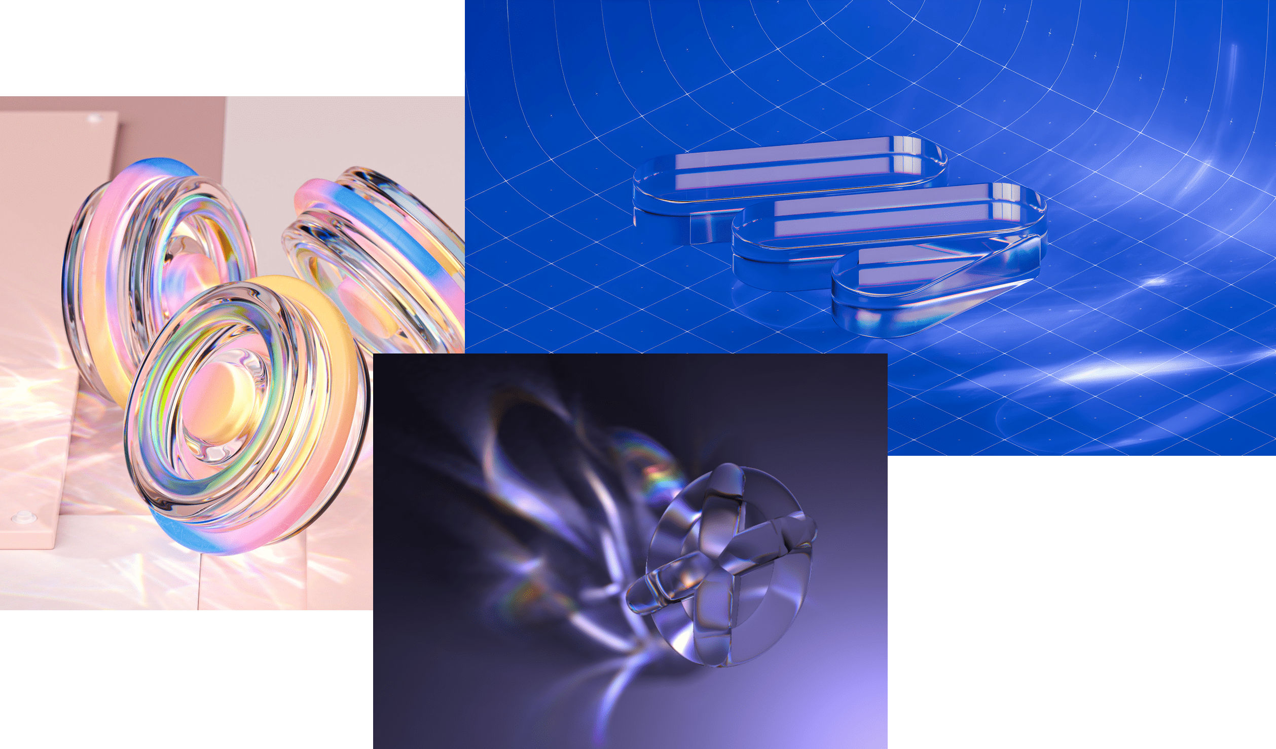 Example of caustic patterns made in blender, redshift and webGPU by (left to right) @wes_cream, @active_theory, and @pixelbeat who kindly volunteered some of his time to make a custom/special render with my logo for this blog post 🙏.